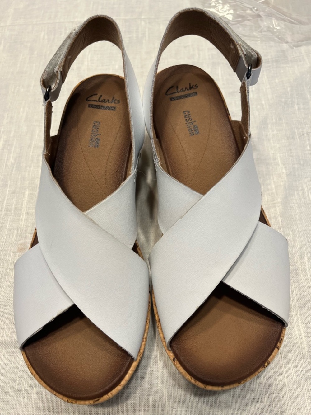 Clarks White Leather Crossover Slingback Sandals